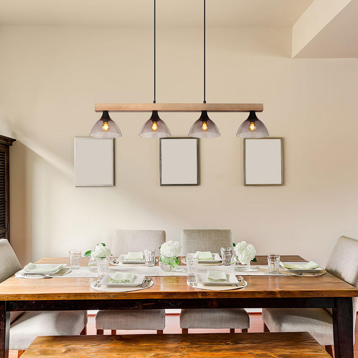 LED TISCHLEUCHTE Lindi Braun Holz Glas - Braun, Holz (96/17/150cm) - Globo Lighting