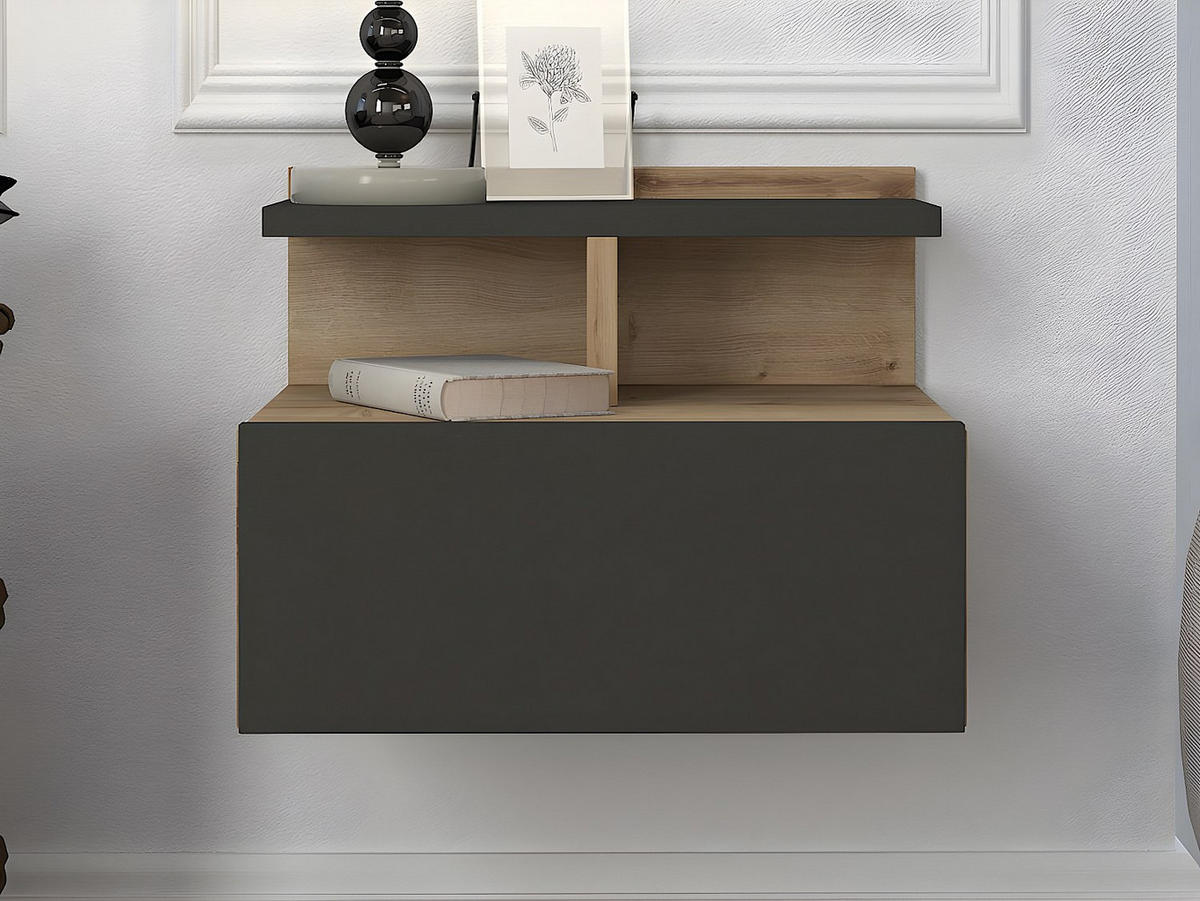 2ER-SET Nachttische hängend - 1 Schublade - Holzfarben & Anthrazit - AZELNO - Anthrazit, Holz (39.4/32/35cm) - Vente-Unique