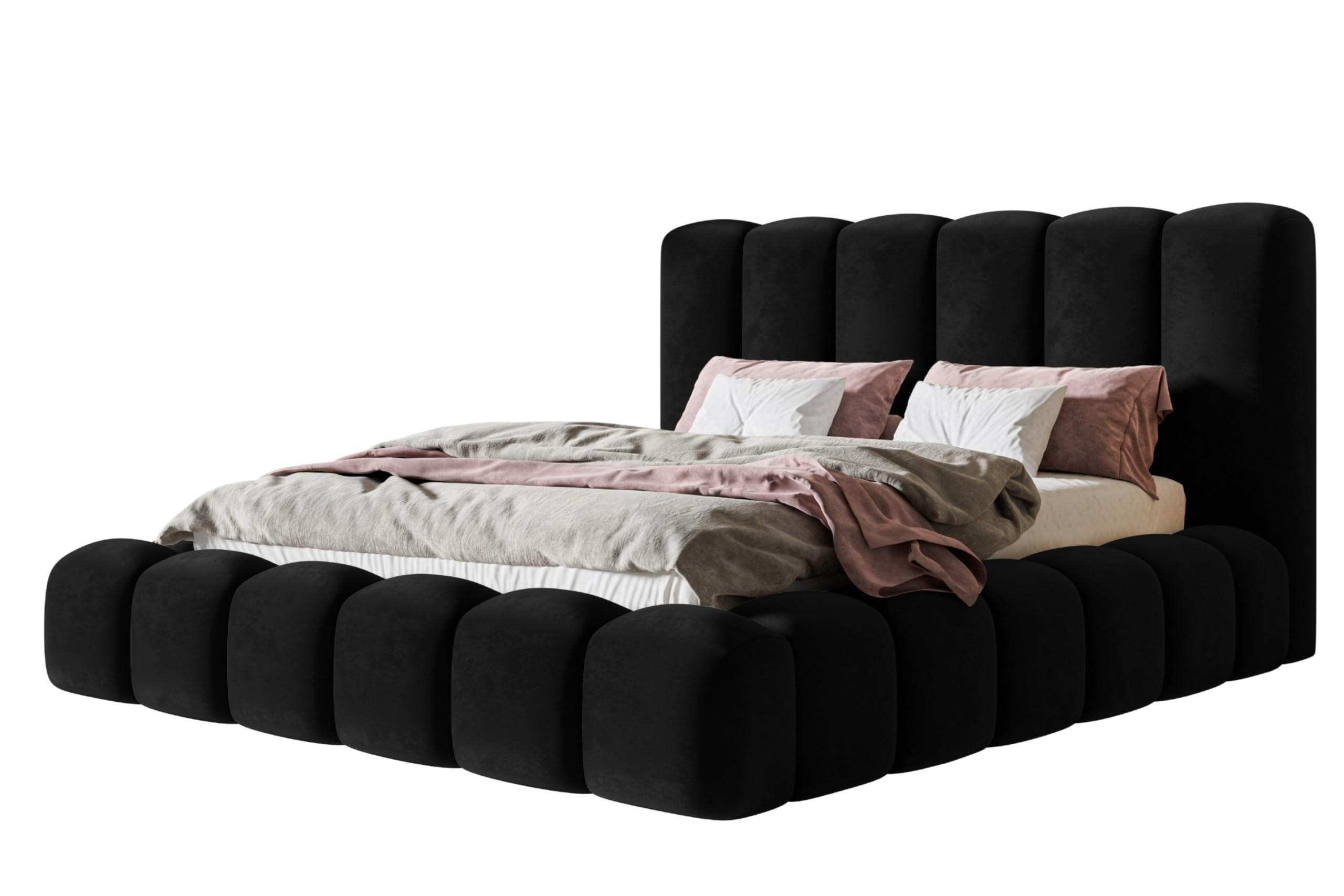 BETT 180x200 - Polsterbett mit Bettkasten und Metallrahmen - Modern Bett - Eleganter Amor-Velvet-Stoff - Kollektion Nora Maxi - Schwarz - Schwarz, Holz/Textil (180/200cm) - Alpi-Möbel