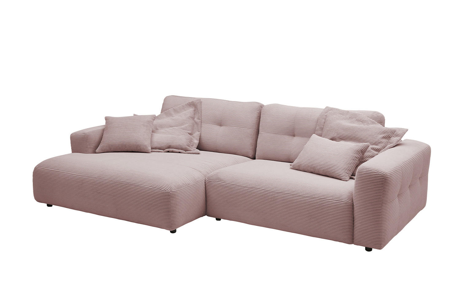 ECKSOFA XL MIKA Pink Cord - Pink/Schwarz, Kunststoff/Textil (296/167cm) - KAWOLA