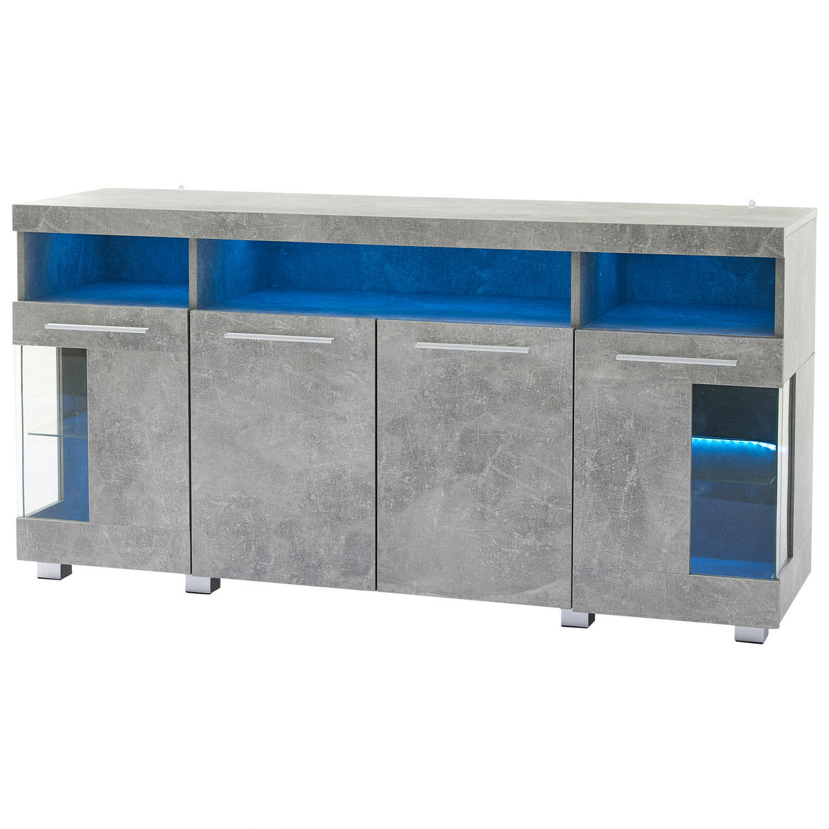 SIDEBOARD 140/40/70 cm zementgrau aus MDF mit LED und Glastüren - Grau, Holzwerkstoff (140/70/40cm) - OKWISH