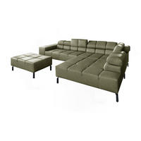 ECKSOFA NELSON Grün Leder - Schwarz/Olivgrün, Leder/Metall (321/216cm) - KAWOLA