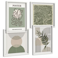 BILDER SET 4er Set - 50x50 cm & 40x60 cm Weißer Rahmen - Geometrische botanische Muster - Weiß, Kunststoff (50/50cm) - TULUP