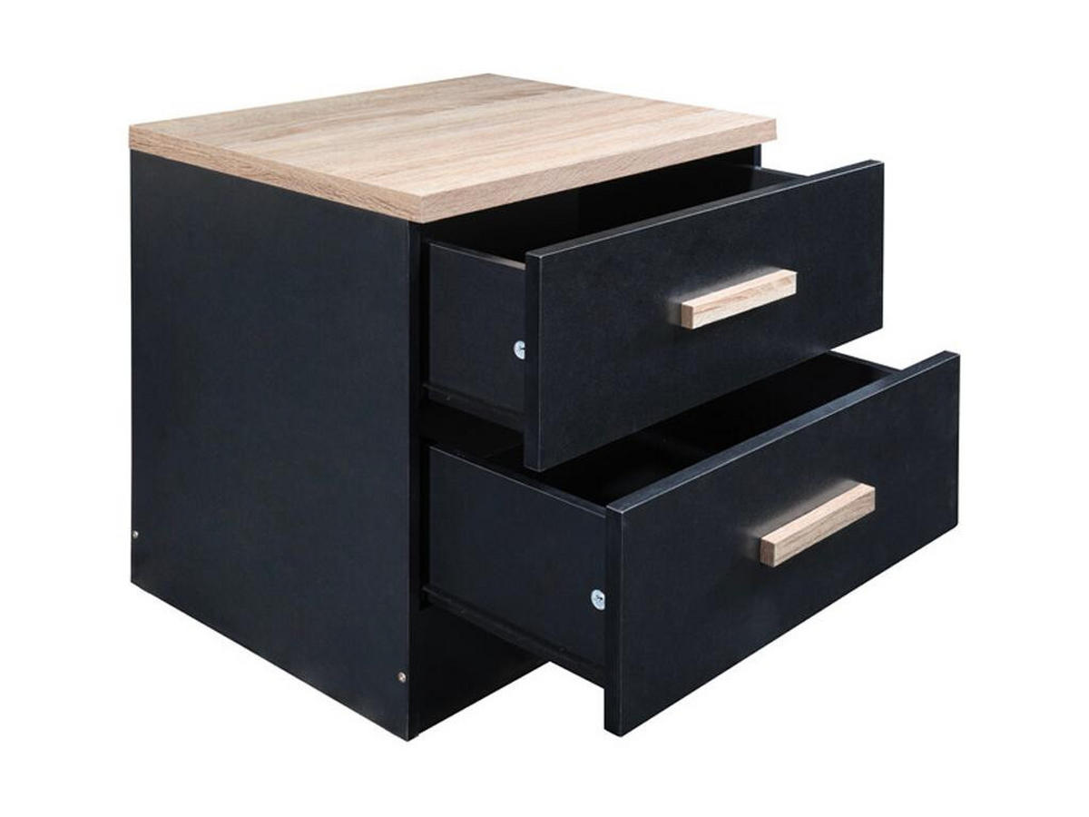 2ER-SET Nachttische mit 2 Schubladen - Schwarz & Naturholz - SKAIDO - Schwarz, Holz (40/50/50cm) - Vente-Unique