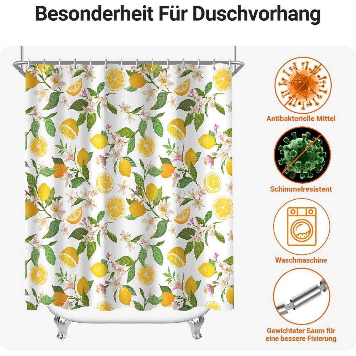 DUSCHVORHANG Zitronenblätter 150 x 200 cm - Multicolor, Textil (150/200cm)