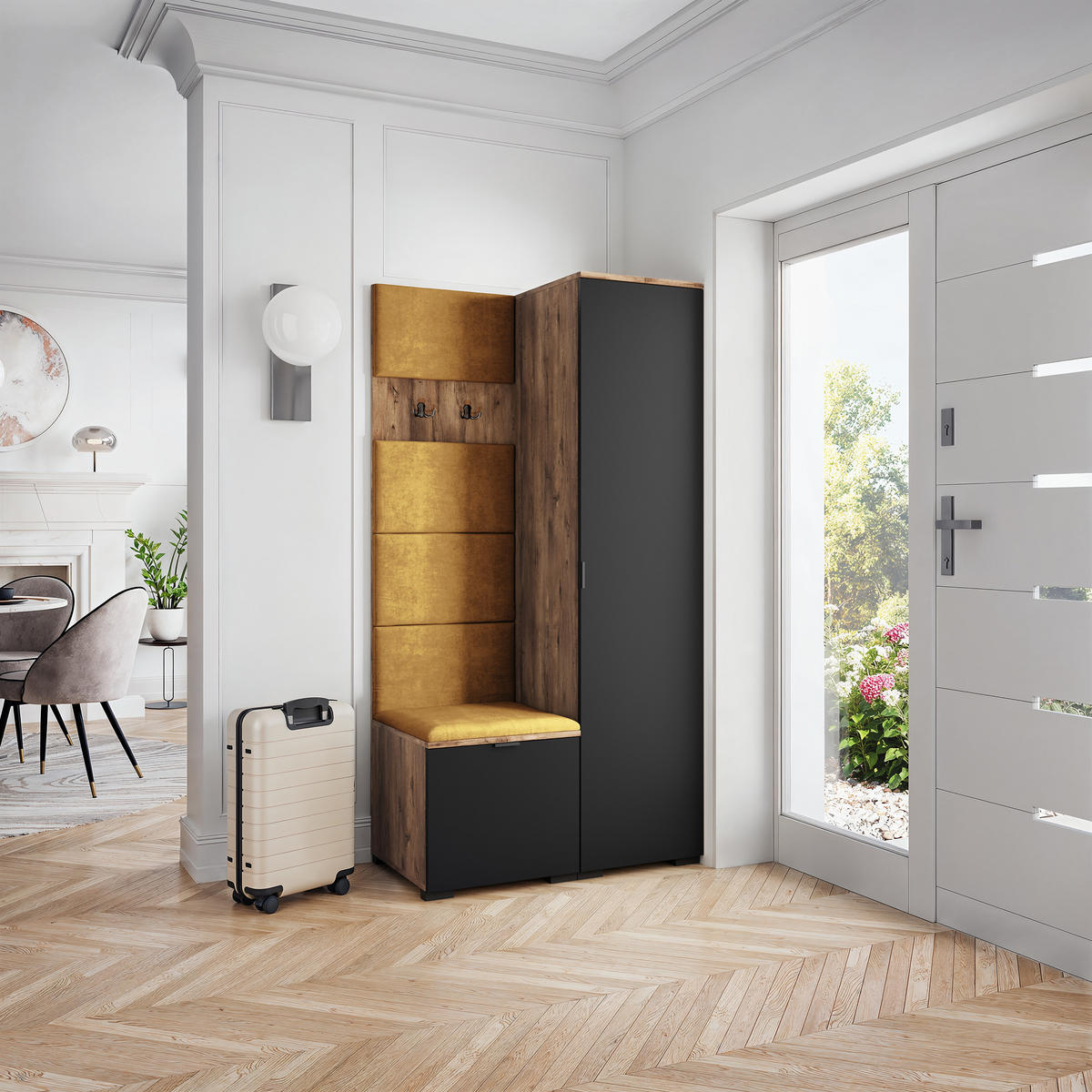 GARDEROBENSCHRANK LORI 95/181/51 cm Modern Garderobe-Set Eiche Lefkas - Eichefarben/Gelb, Holzwerkstoff (95/181/51cm) - MASSENO