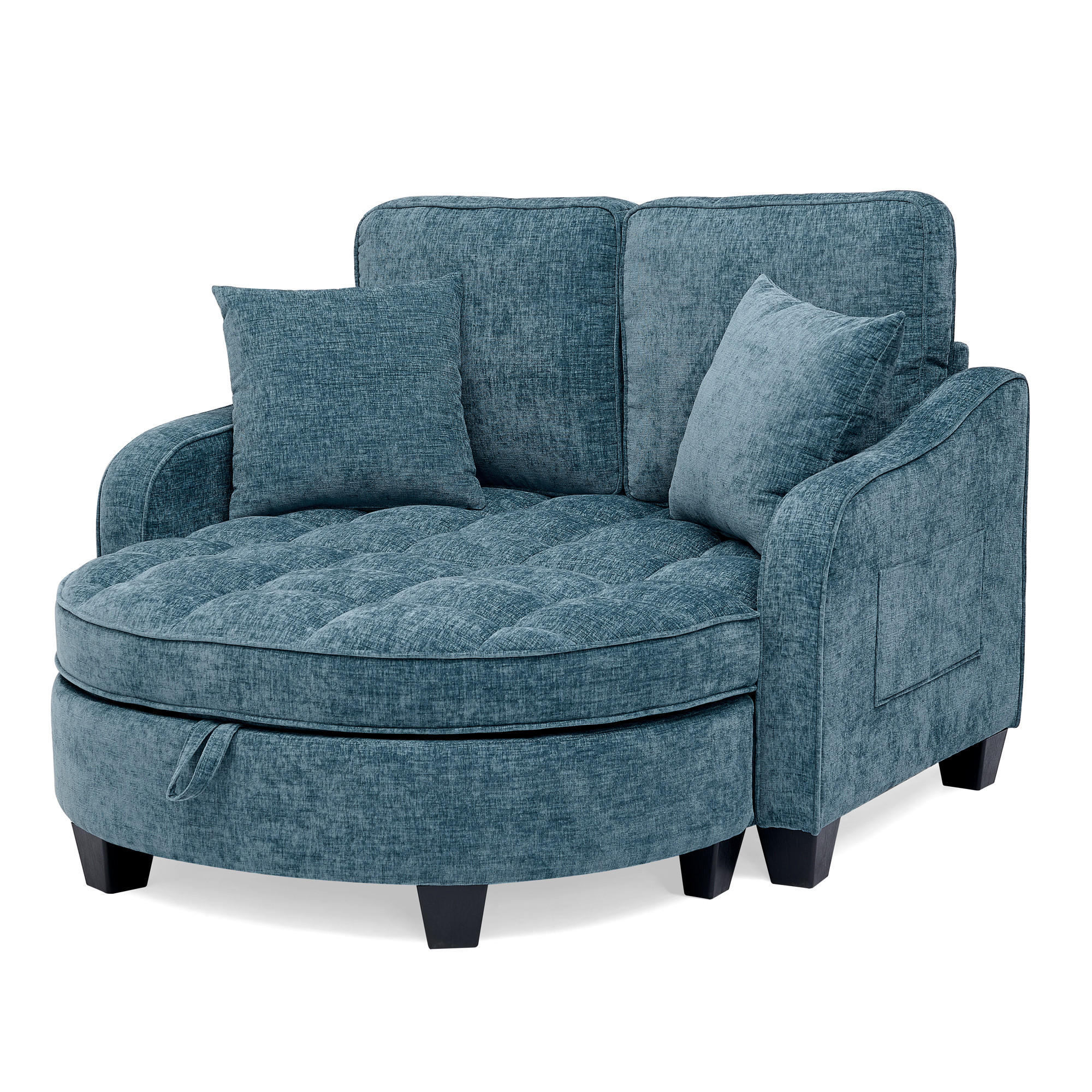 SOFA Chenille Blau mit Hocker und Schlaffunktion - Blau, Holzwerkstoff/Kunststoff (132/93/129cm) - WISHDOR