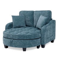 SOFA Chenille Blau mit Hocker und Schlaffunktion - Blau, Holzwerkstoff/Kunststoff (132/93/129cm) - WISHDOR