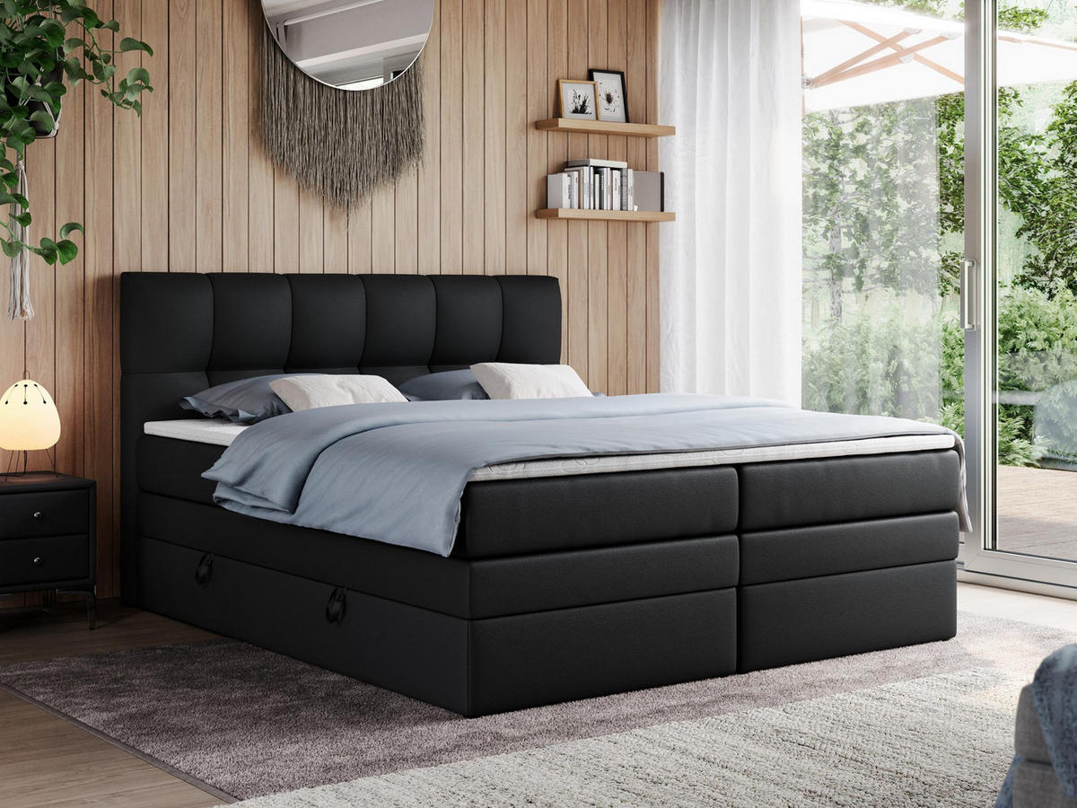 BOXSPRINGBETT ALVIN KING 120/200 Schwarz Kunstleder - H3 - Schwarz, Holz/Textil (120/200cm) - MKS
