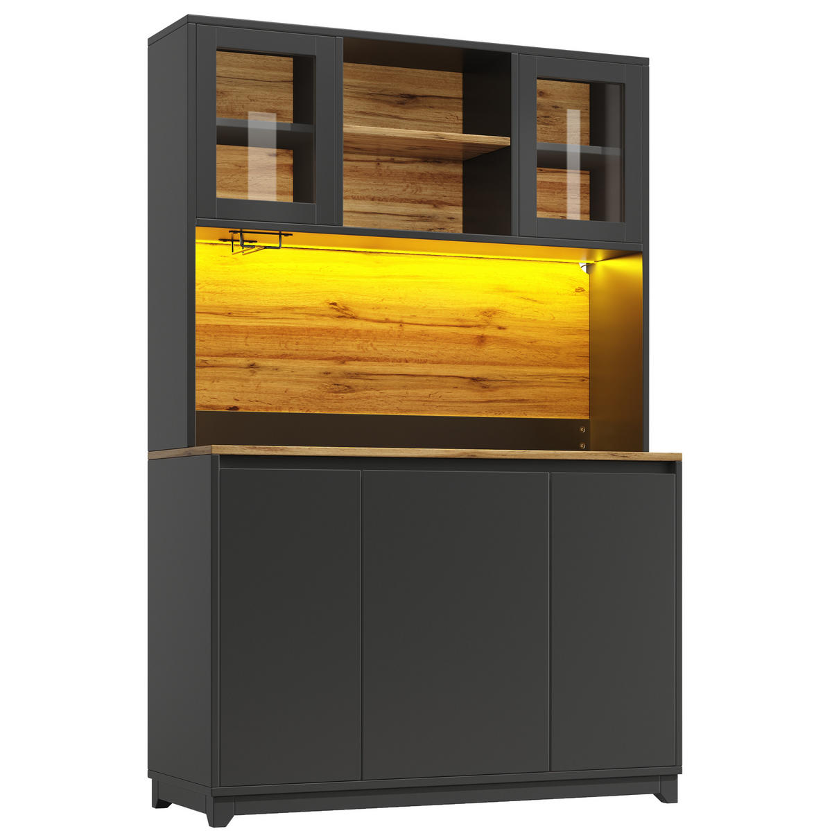 BUFFET 120/40/180 cm in Schwarz mit LED-Beleuchtung und Acryltüren - Schwarz, Holzwerkstoff (120/180/40cm) - Flora Grace