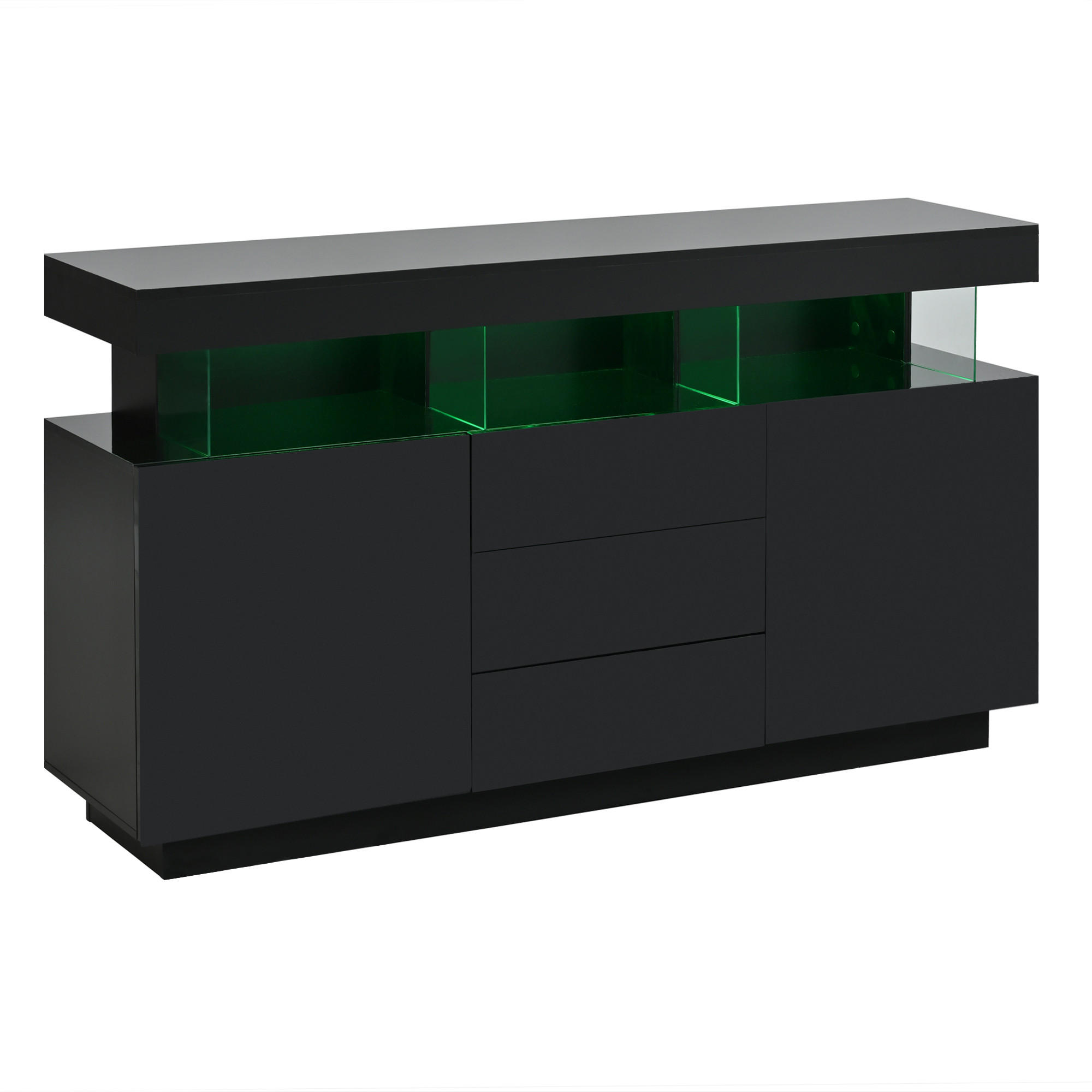 SIDEBOARD DE-37748 mit LED-Beleuchtung und 3 Schubladen Schwarz - Schwarz, Holzwerkstoff (140/80/35cm) - ComfortXL