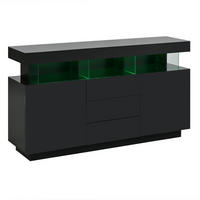 SIDEBOARD DE-37748 mit LED-Beleuchtung und 3 Schubladen Schwarz - Schwarz, Holzwerkstoff (140/80/35cm) - ComfortXL