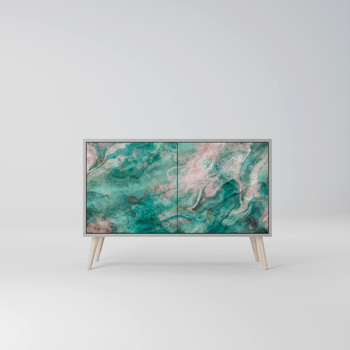 SIDEBOARD ABSTRACT ALCHEMY, Eicheneffekt, 111x42x77,5 cm, 2 Türen - Eichefarben/Buchefarben, Holzwerkstoff/Buchenholz (111/77.5/42cm) - SpaceRebels