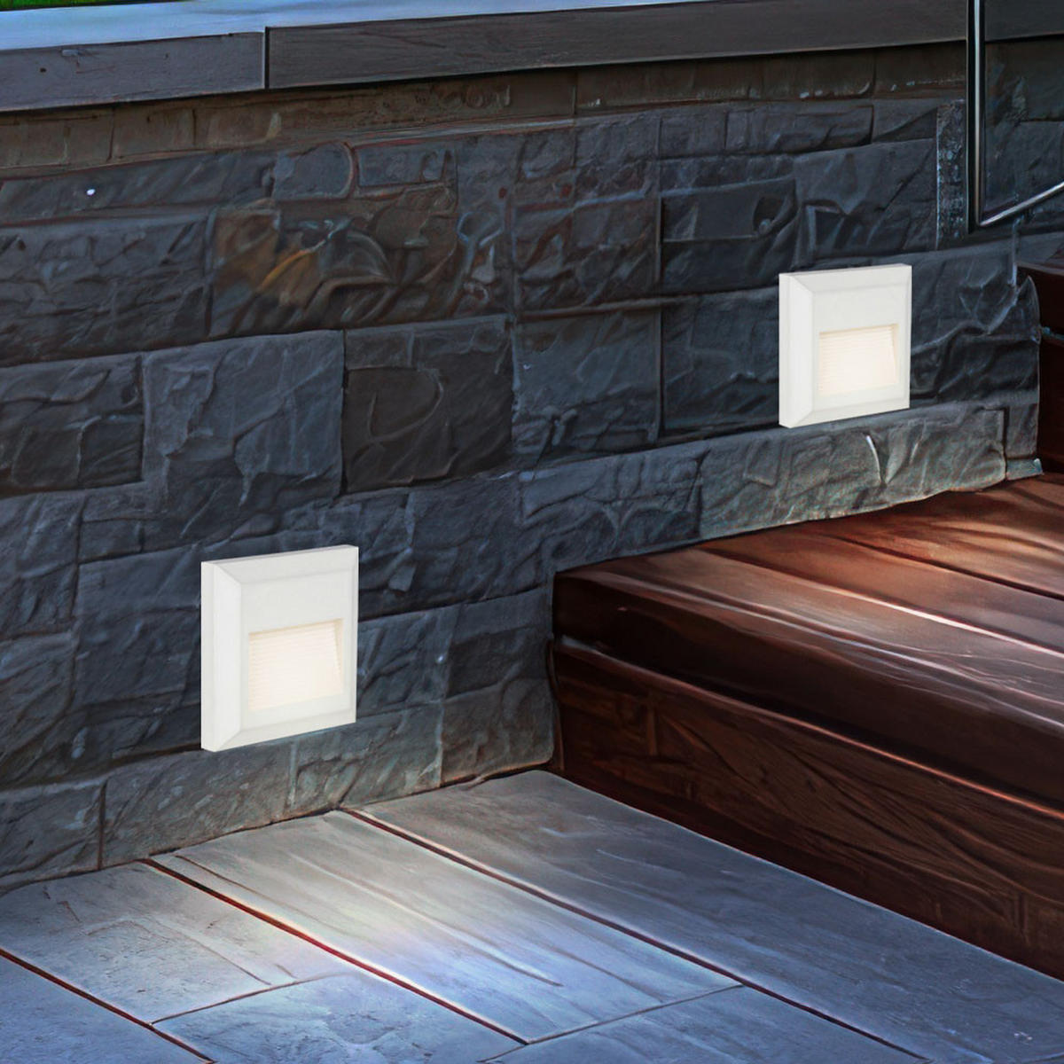LED AUSSEN-WANDLEUCHTE Kunststoff Weiß 4er Set - Weiß, Kunststoff (12.4/12.4/2.7cm)