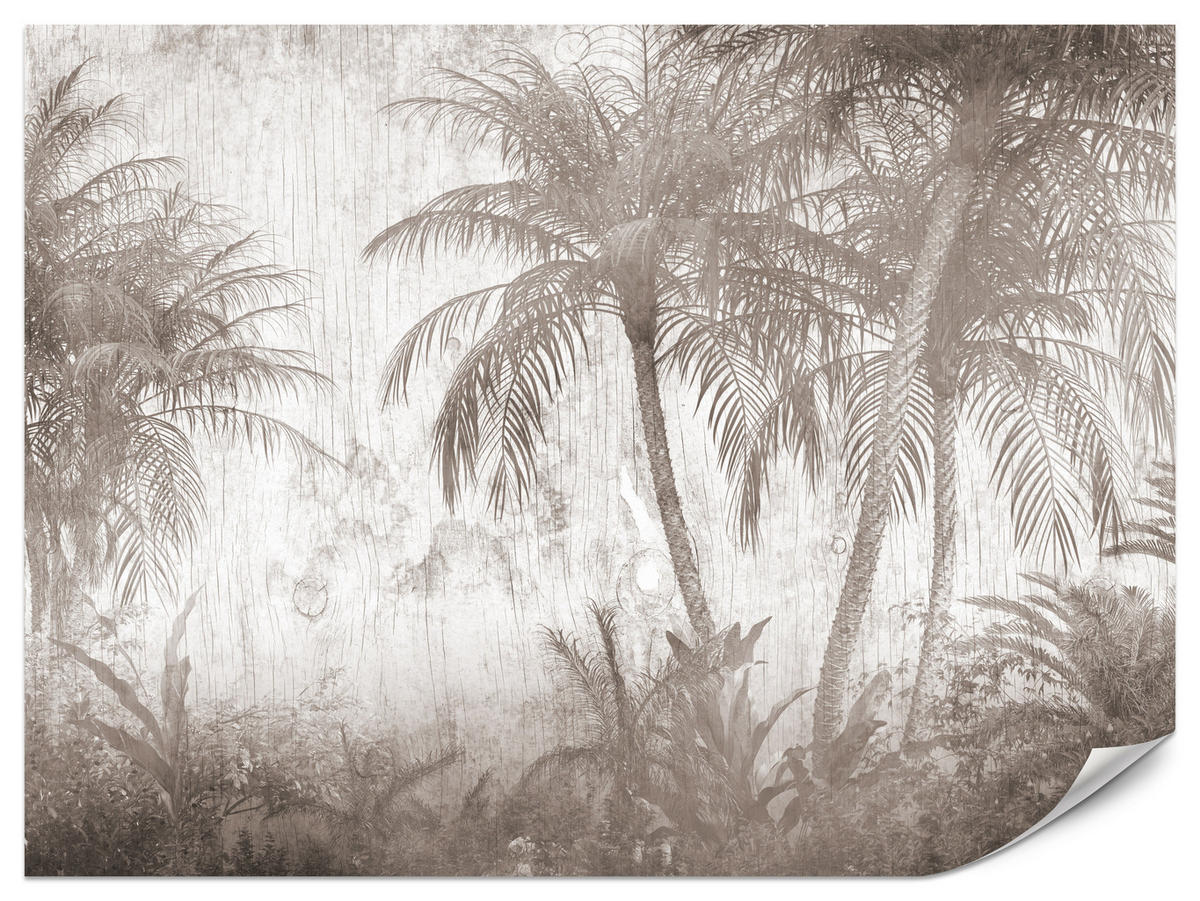 FOTOTAPETA Pre Spálňu Tropické Palmy Rustikálna Béžová 250 x 175 cm - hnedá/béžová, papier (250/175cm) - Muralo