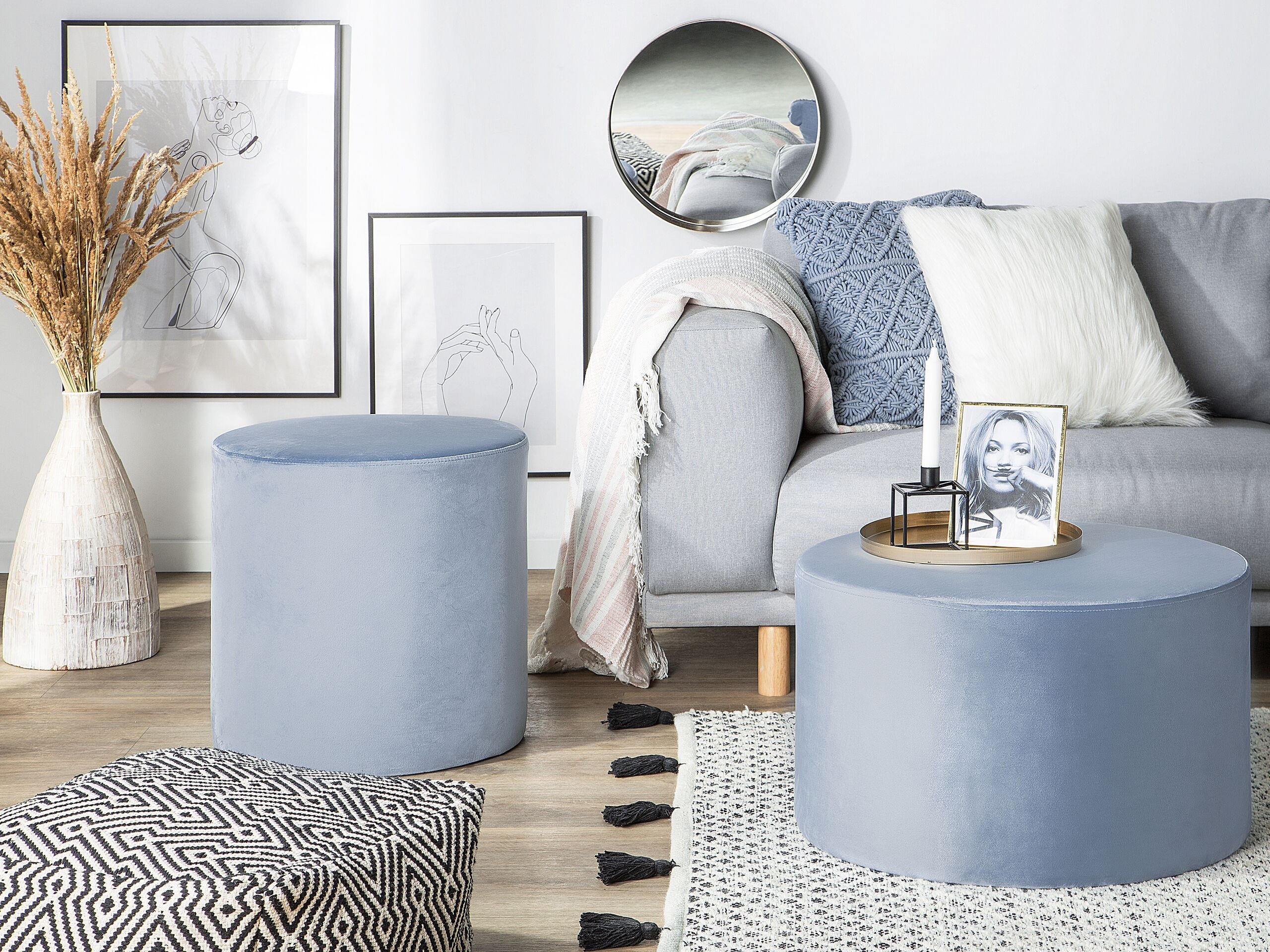 POUF Lovett 47/47/46 cm - Blau, Textil (47/46/47cm) - Beliani