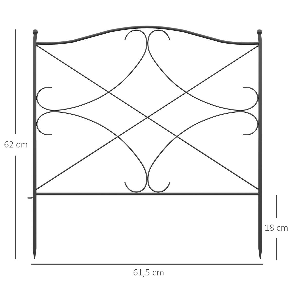 GARTENZAUN DE-18046 5-teilig, dekorativ Schwarz - Schwarz, Metall (1/62cm) - ComfortXL