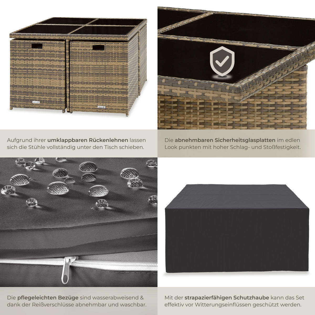 RATTAN SITZGRUPPE Manhattan,2 Bezugssets, zusammenschiebbar, inklusive Schutzhülle,natur - Naturfarben, Kunststoff - tectake