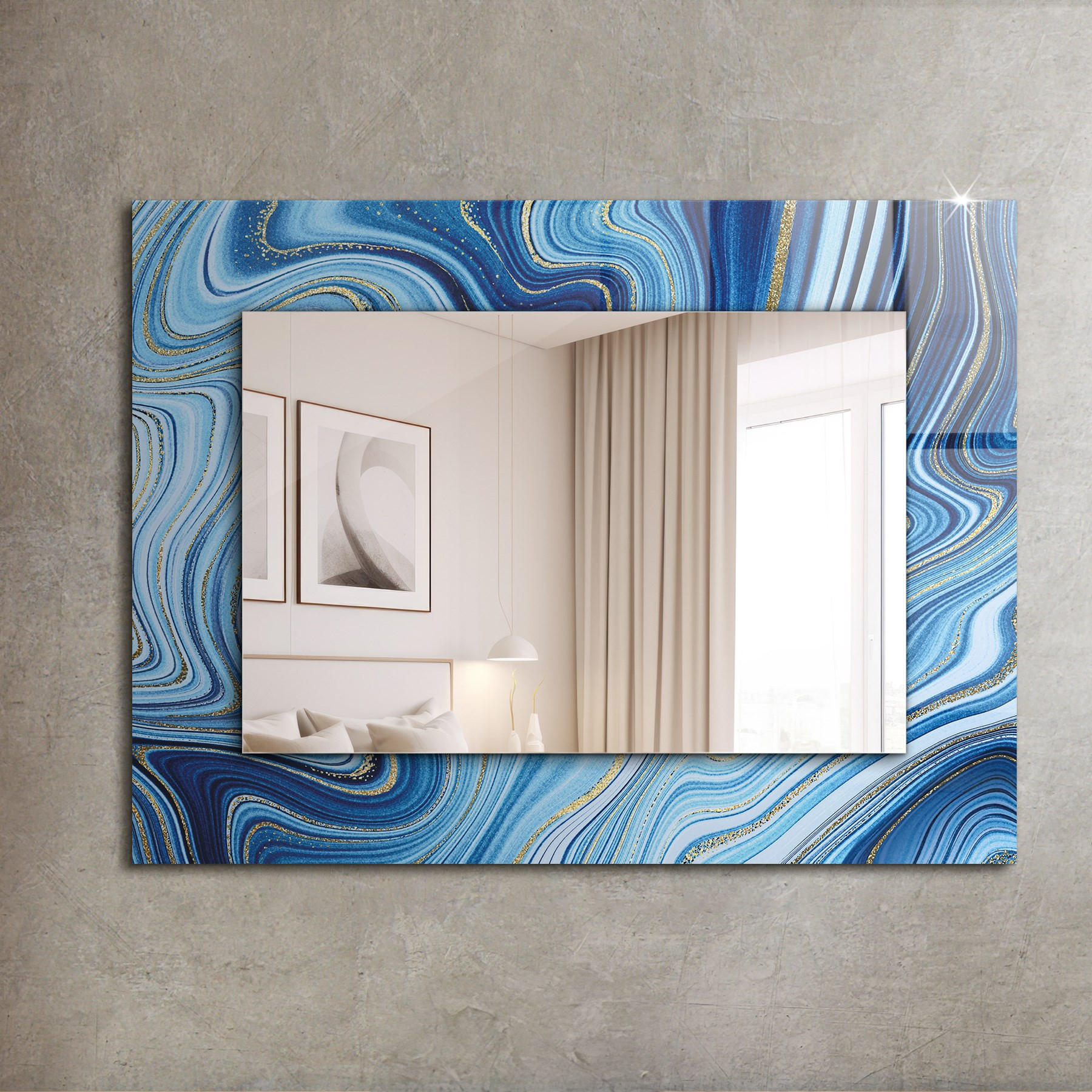 SPIEGEL 80 x 60 cm Rechteckig mit Aufdruck - Blau, Glas (80/60/0.4cm) - TULUP
