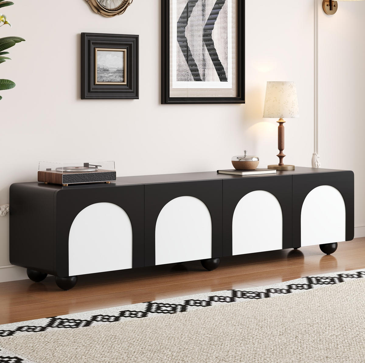 TV-SCHRANK in Schwarz/Weiß mit 2 Schubladen, 2 Türen und Kabeldurchführungen 180/38/45 cm - Schwarz, Holzwerkstoff (180/45/38cm) - Redom
