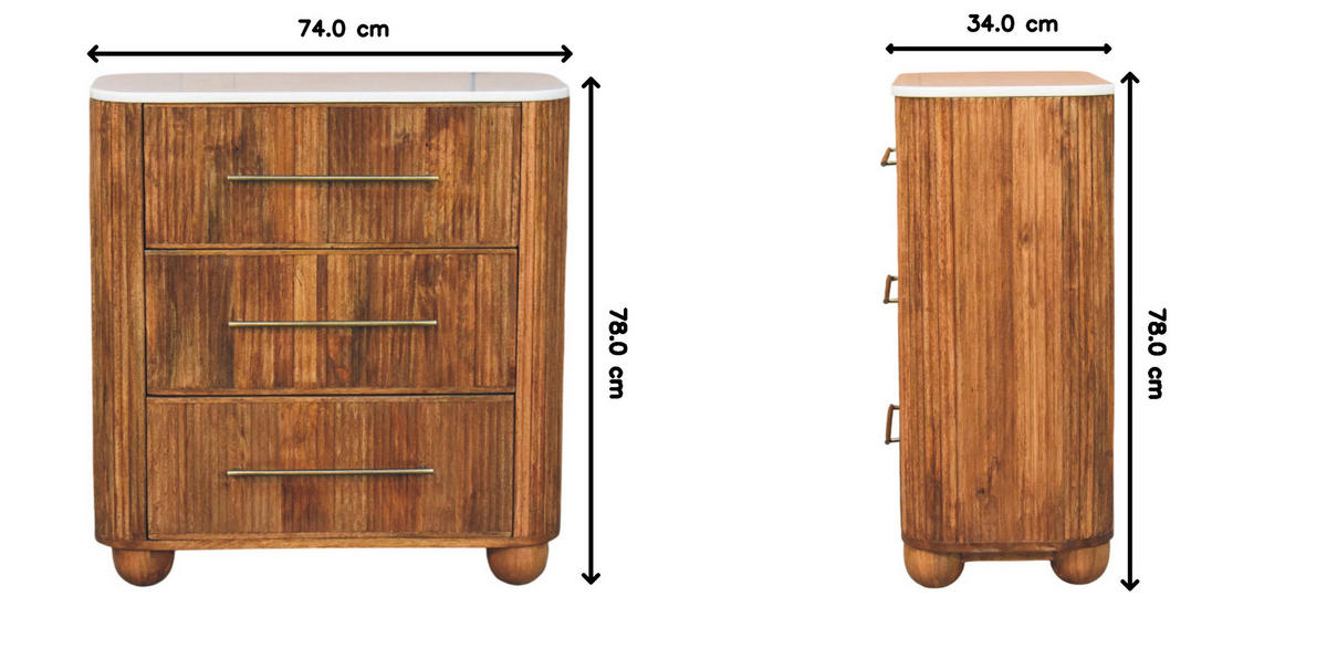 KOMMODE mit Golden-Teak-Finish, 3 Schubladen, T-Bar-Griffe, braun - Braun, Holz (74/78/34cm) - Artisan Furniture