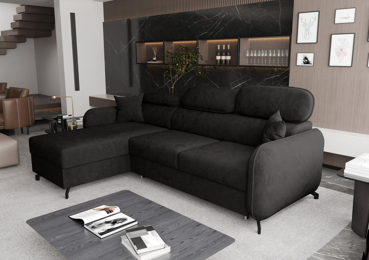 ECKSOFA L Form Ribella 5 Grafit 265/180/100 cm Links mit Schlaffunktion - Schwarz, Textil/Metall (180/265cm) - AX Living