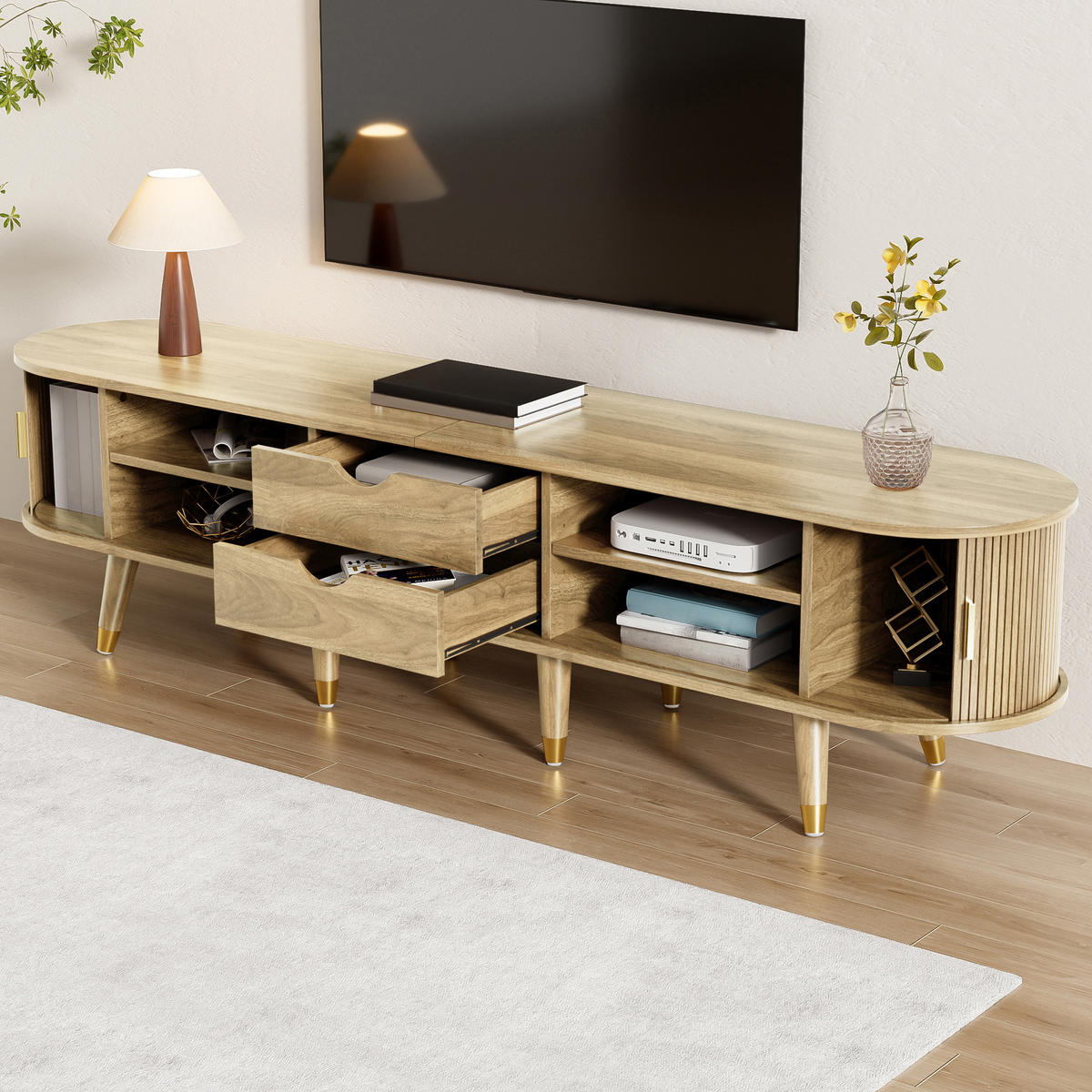 TV-SCHRANK Schiebetüren Lowboard modern Stauraum Design - Eichefarben, Holzwerkstoff (38/45/175cm) - FLIEKS