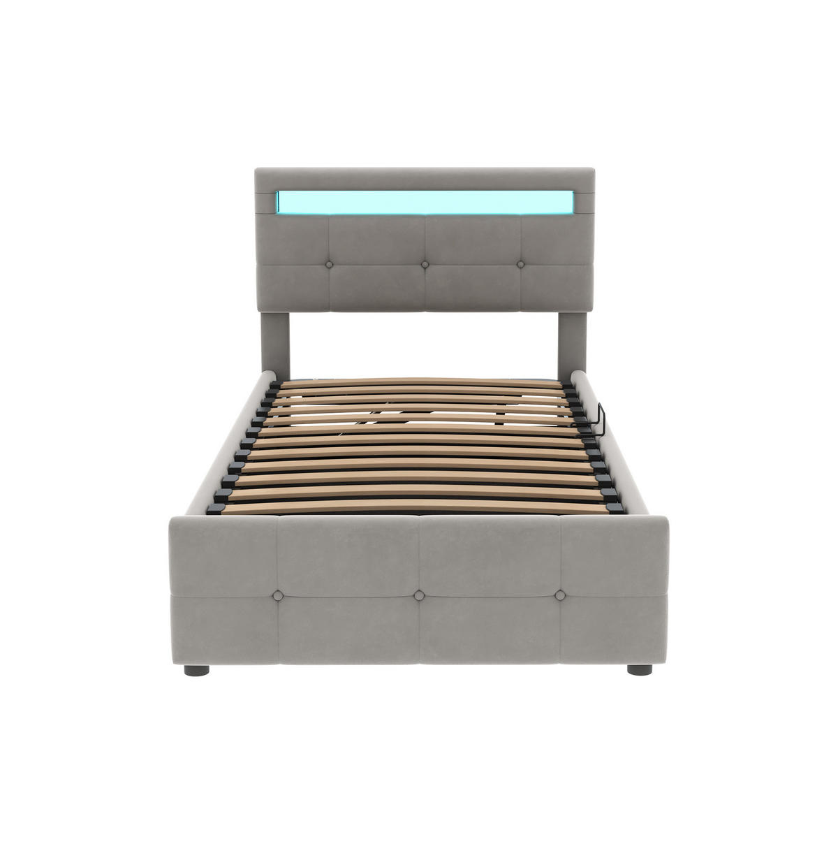 POLSTERBETT 90/200 cm Grau aus Samt mit LED-Beleuchtung und Stauraum - Grau, Textil (90/200cm) - OKMYHOME
