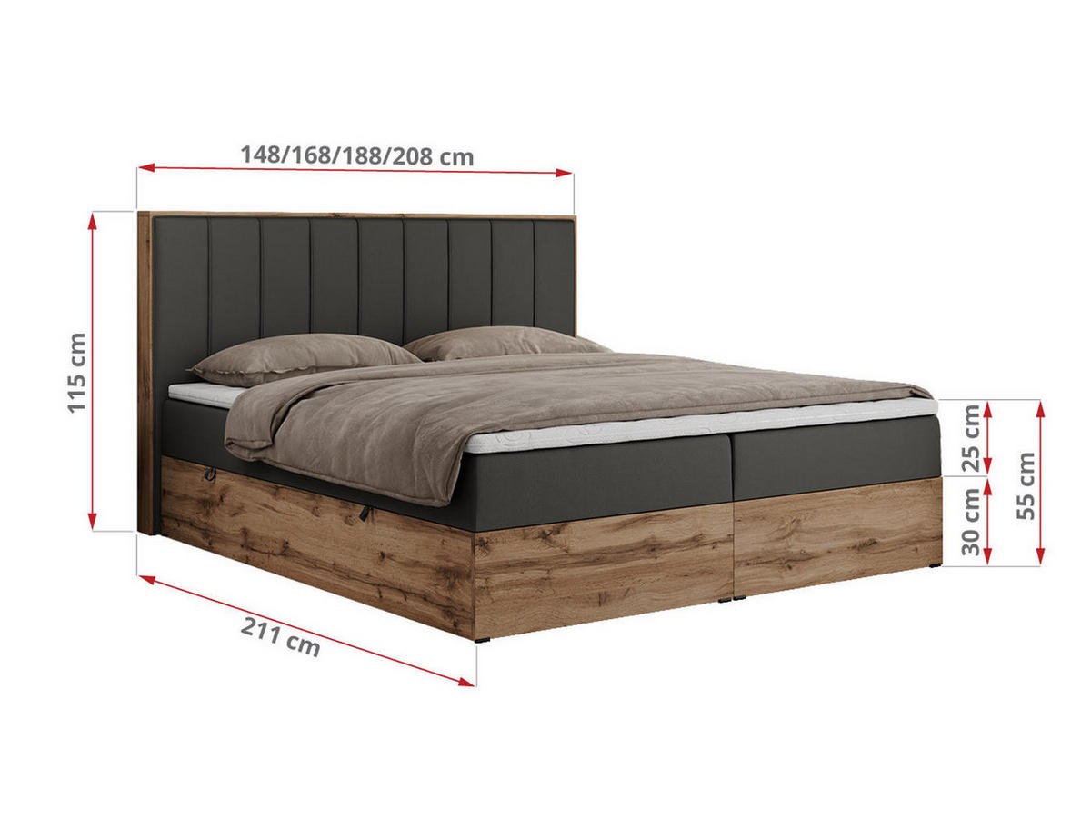 BOXBETT BELLISSIMO 140/200 Dunkelgrau Kunstleder - H4 - Dunkelgrau, Holz/Textil (140/200cm) - MKS