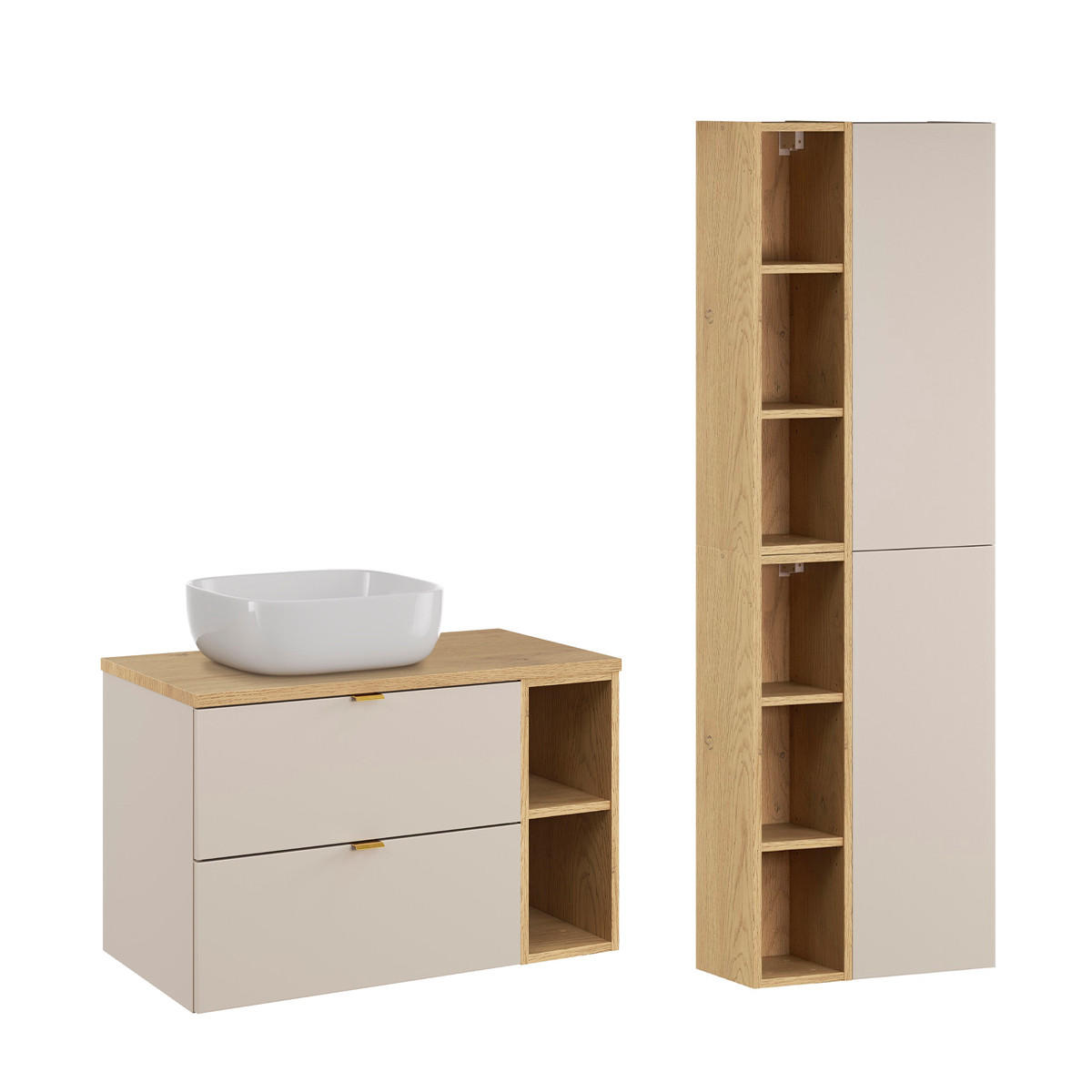 BADMÖBEL 80.6cm Azel 2er-Set Kaschmir - Beige, Holzwerkstoff (80.6/52/46cm) - Petits-meubles