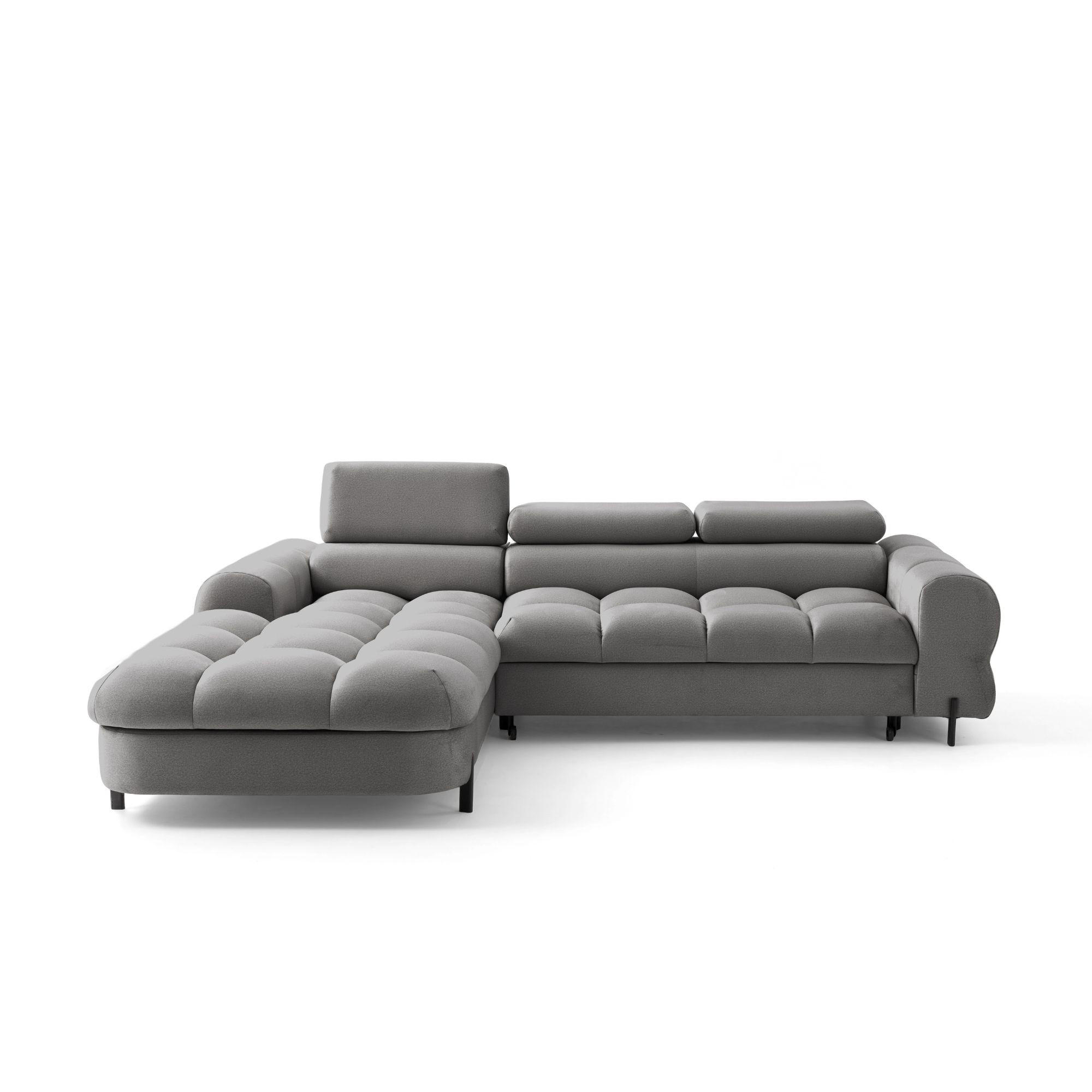ECKSOFA UFFO L Links mit Schlaffunktion 260x195 Velours Hellgrau - Hellgrau/Schwarz, Holz/Textil (260/195cm) - Muffo