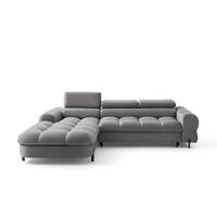 ECKSOFA UFFO L Links mit Schlaffunktion 260x195 Velours Hellgrau - Hellgrau/Schwarz, Holz/Textil (260/195cm) - Muffo