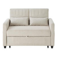 SOFABETT Baumwoll-Leinen mit Ausziehfunktion und verstellbarer Rückenlehne Beige 114/77/82,5 cm - Beige, Textil (77/82.5/114cm) - Redom