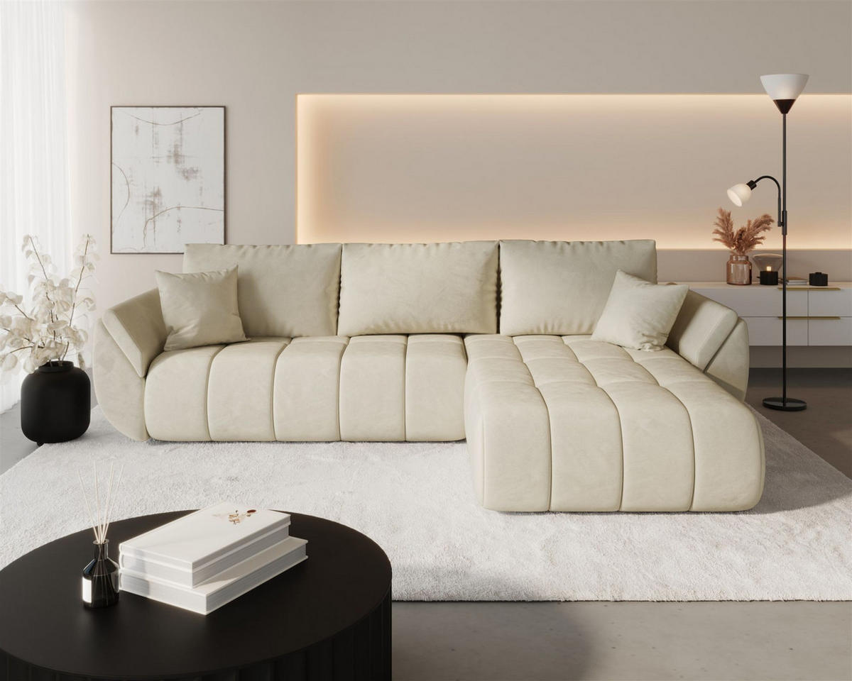 ECKSOFA Misato In Monolith - Creme, Holzwerkstoff/Textil (280/175cm) - Fun Möbel