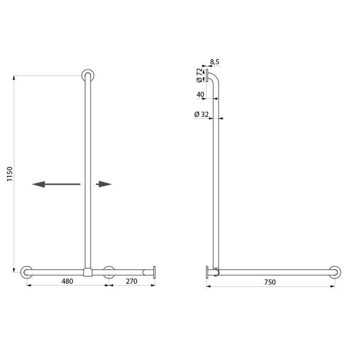 DUSCHHANDLAUF Basic D32 pulverbeschichtet weiß - Weiß, Metall (55/10/120cm) - Delabie