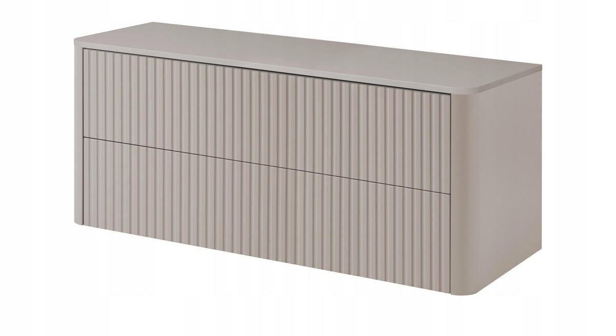 WASCHBECKENUNTERSCHRANK LINEA hängend geriffelt Kaschmir matt mit Waschtischplatte 120/48/44 cm - Kaschmir, Holzwerkstoff (120/48.4/43.7cm) - Rodan
