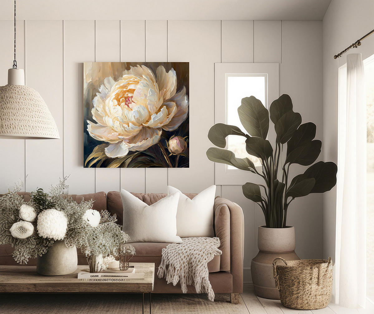 WANDBILD gemalte pfingstrose beige - Beige, Textil (40/40cm) - Feeby