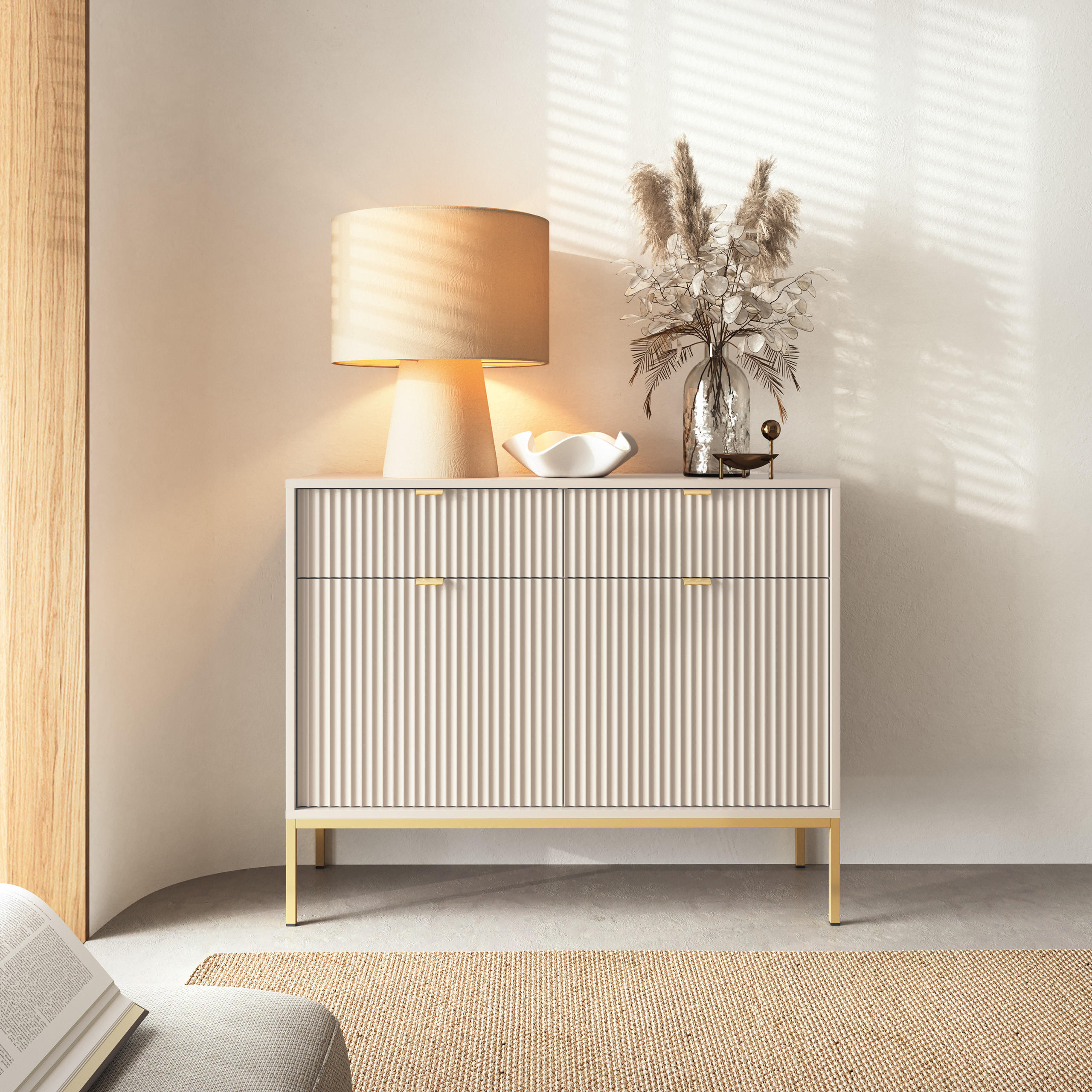 SIDEBOARD STELLARE 104/83/39cm mit 2 Schubladen 2 Türen Kaschmir - Kaschmir/Goldfarben, Holzwerkstoff (104/83/39cm) - MASSENO