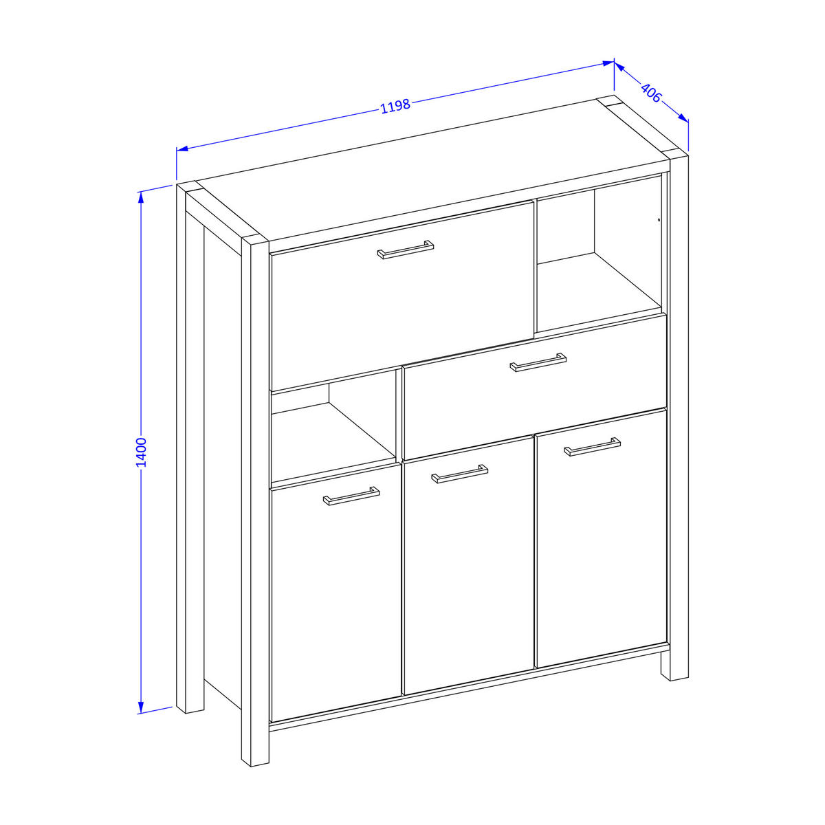 HIGHBOARD ATTIVO 120/140/41 cm mit 1 Schubladen und 3 Türen Eichefarben - Eichefarben, Holzwerkstoff (120/140/41cm) - MASSENO