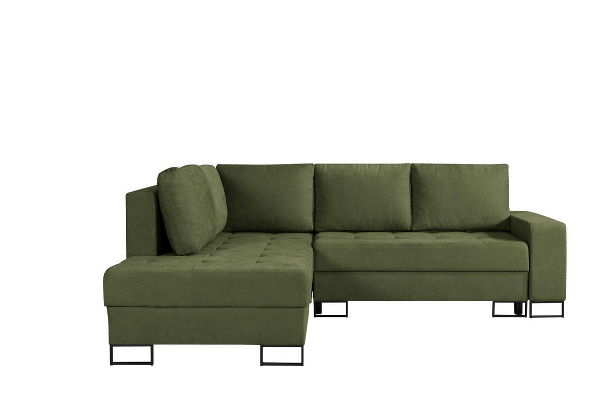 ECKSOFA mit Schlaffunktion Links Grün Chenille - 245x200 cm - Trevi - Schwarz/Grün, Holz/Holzwerkstoff (245/200cm) - Ravio