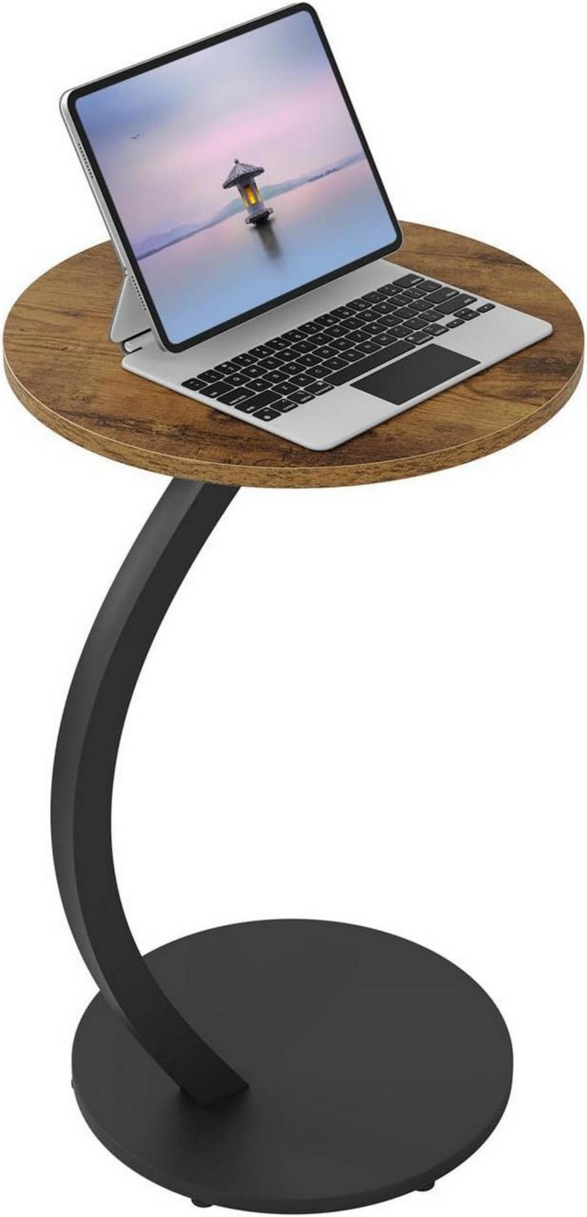 BEISTELLTISCH C Form, φ40xH65 cm, Vintage-Holzoptik - Alteiche/Schwarz, Holzwerkstoff/Metall (40/40/65cm) - Woltu