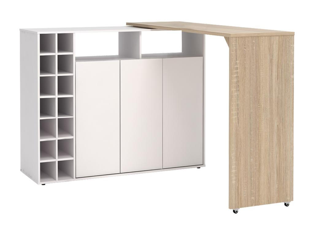 BARTISCH drehbar mit Stauraum - Weiß & Holzfarben - VINALO - Naturfarben, Holz (39.5/94.3/213.4cm) - Vente-Unique