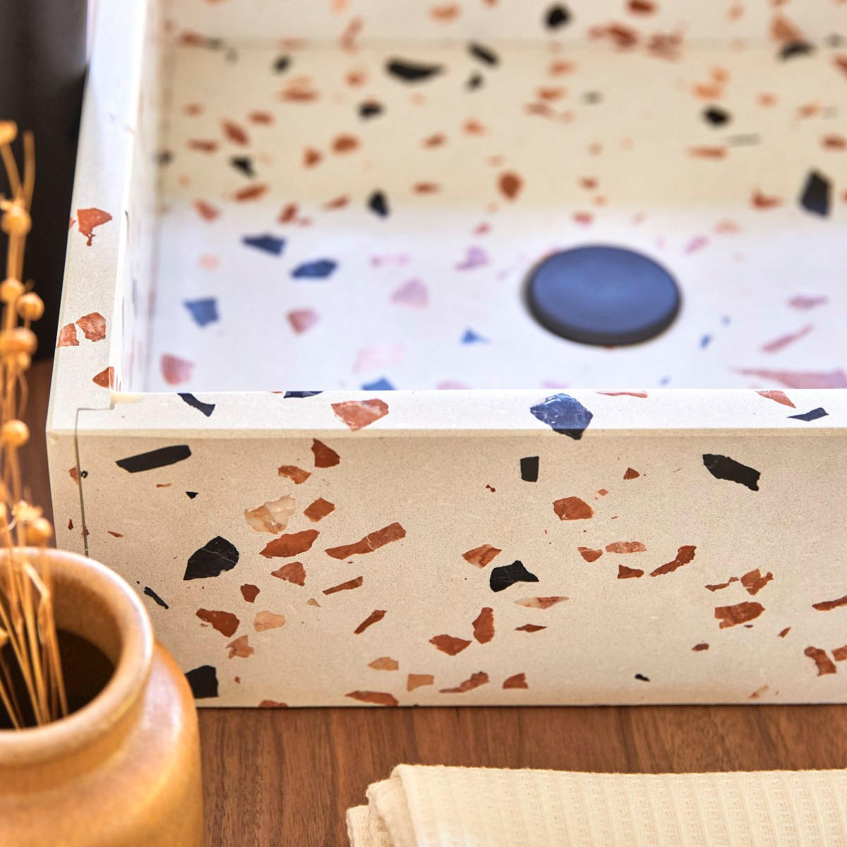 WASCHBECKEN Made Braun aus Premium-Terrazzo - Braun, Stein (40/13/40cm) - Tikamoon