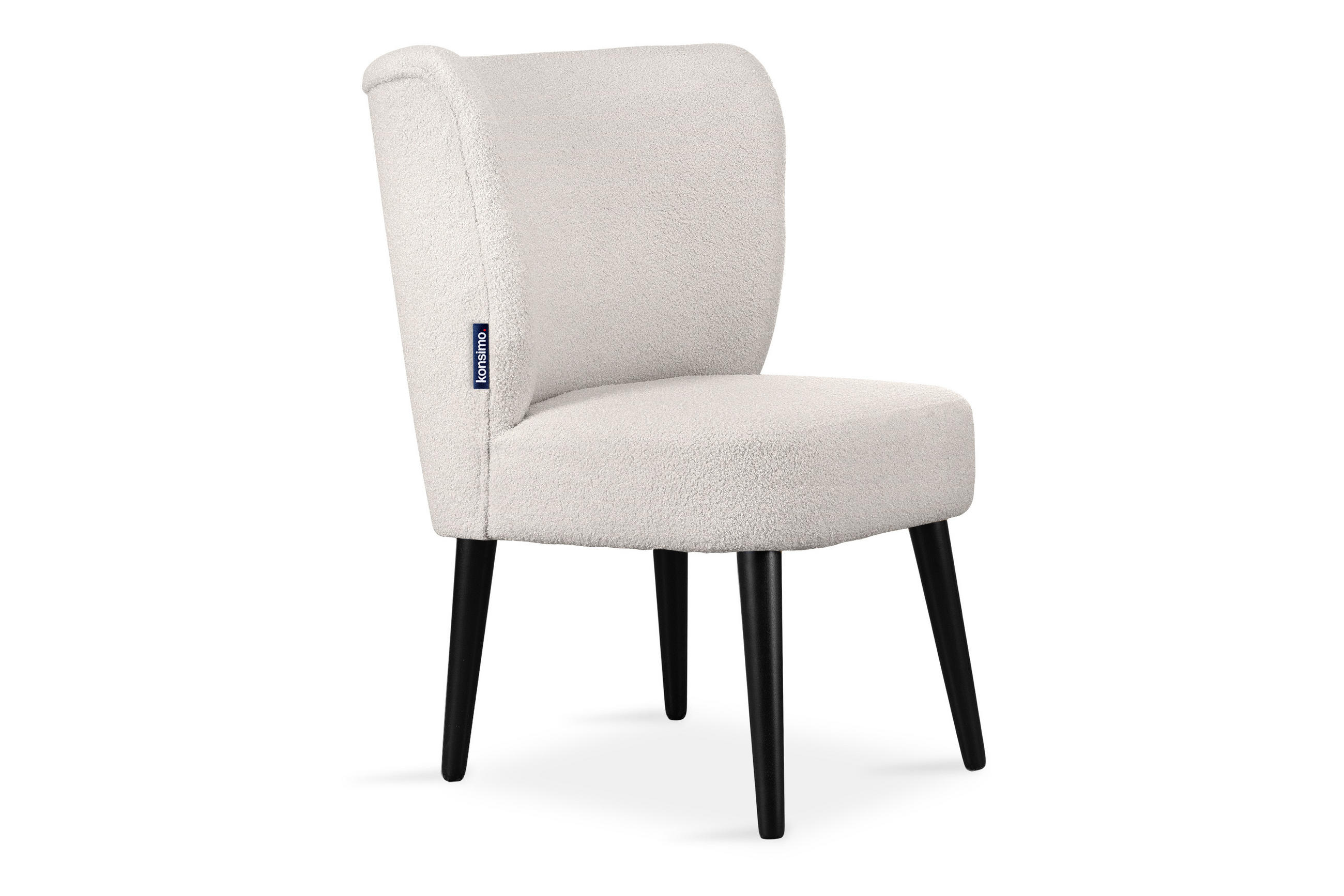 COCKTAILSESSEL APPA uf hohen schwarz lackierten Beinen aus Buchenholz, aus recyceltem Boucle-Stoff, Creme/Schwarz - Creme/Schwarz, Holz/Textil (63/89/65cm) - KONSIMO®
