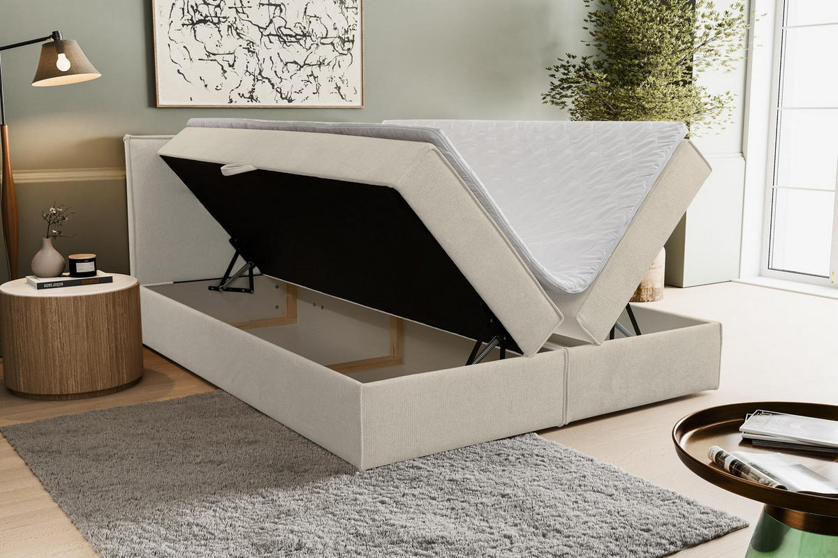 BOXBETT CALIDO mit zwei Bettkästen H2/H3 Matratze und Topper 140 x 200 cm - Beige, Holzwerkstoff (140/200cm) - VENASI MÖBEL