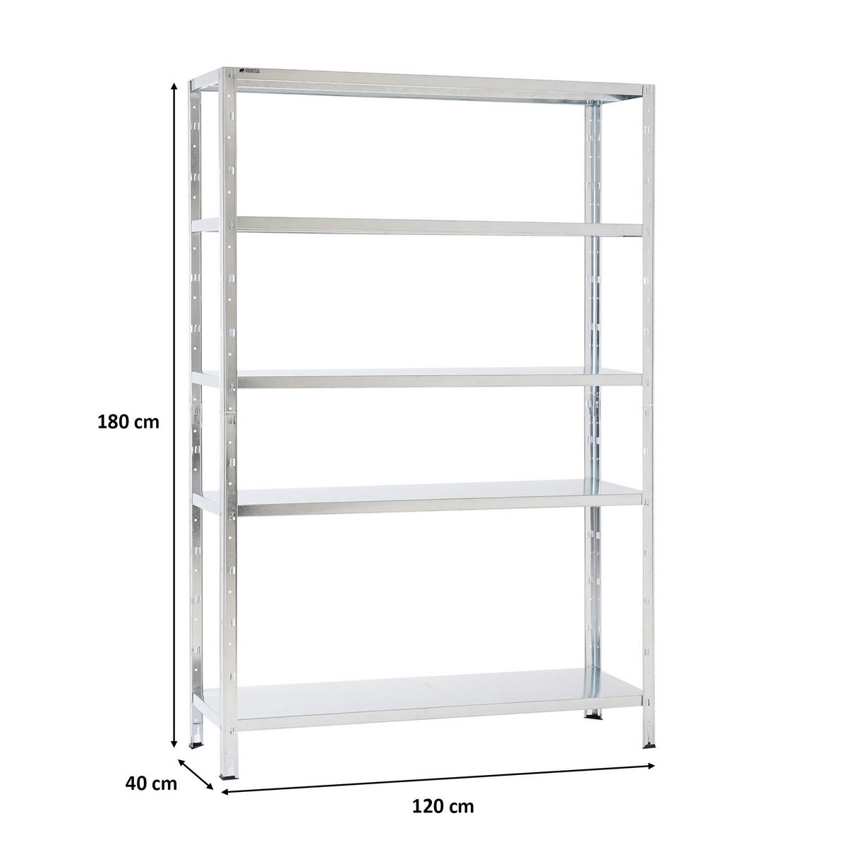 SCHWERLASTREGAL Ares HxBxT 180x120x40cm 5 Stahlplatten-Ebenen Fachlast 125 kg Verzinkt - Silberfarben, Metall (120/180/40cm) - PROREGAL