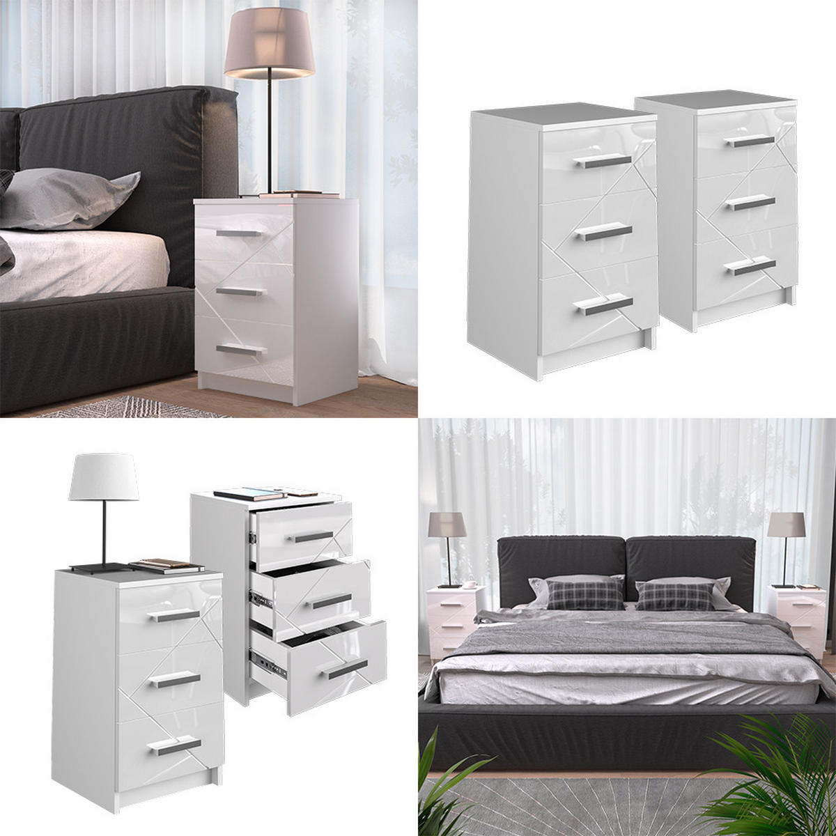 NOČNÍ STOLEK Irma Bílá - bílá, kompozitní dřevo (35.5/66/37.6cm) - Vicco