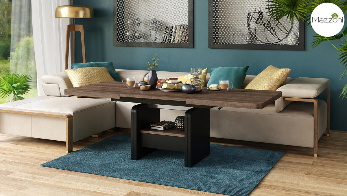 COUCHTISCH rechteckig Eiche dunkel - Schwarz höhenverstellbar ausziehbar - Schwarz/Braun, Holzwerkstoff (75/180/75cm) - designimpex
