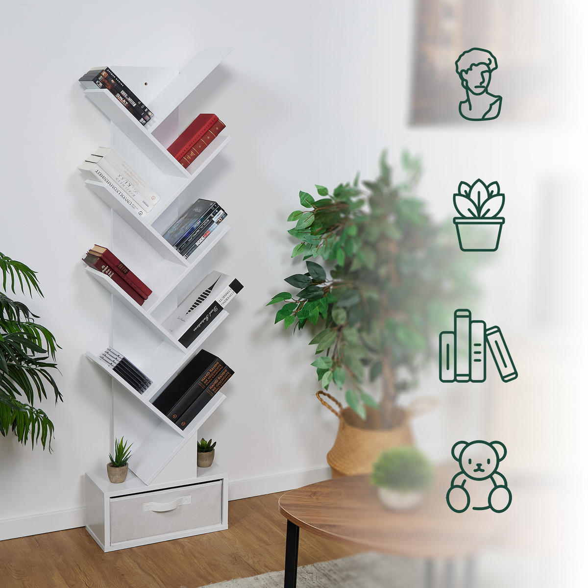 BÜCHERREGAL - Weiß, Holzwerkstoff/Wellpappe (38/146/22cm) - Relaxdays