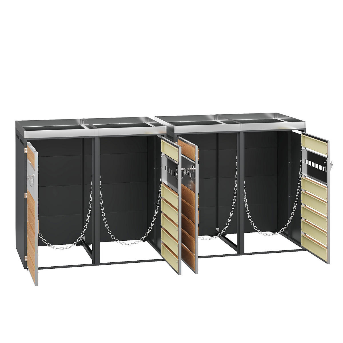 MÜLLTONNENBOX 4 Türen abschließbar Pflanzdach Belüftung - Multicolor, Metall (160/236/264cm) - FLIEKS